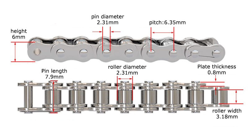 Stainless Steel Roller Chains dimension figure Stainless Steel Roller Chains dimension figure