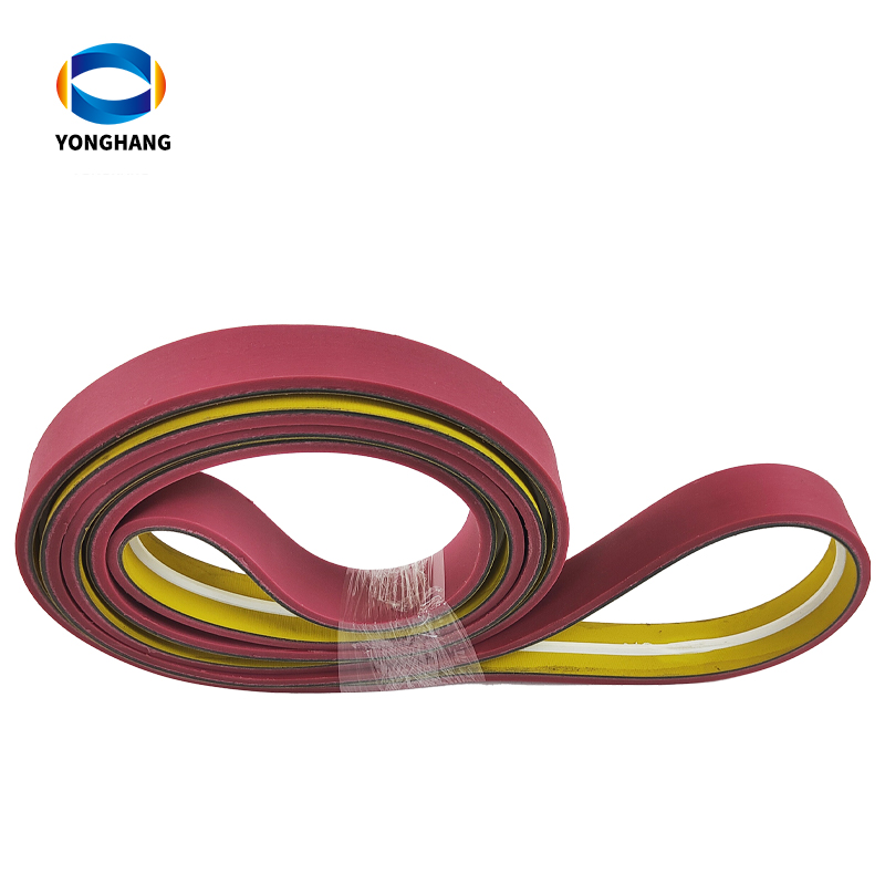 Yellow-green flat belt with red rubber + white guide strip