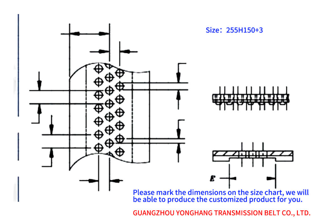 255H150 VFFS timing belts 5 255H Vacuum film pulling belt drawing