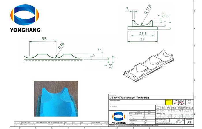 Industrial Belt Technical Drawing Examples 5 Sausage machine belt drawing