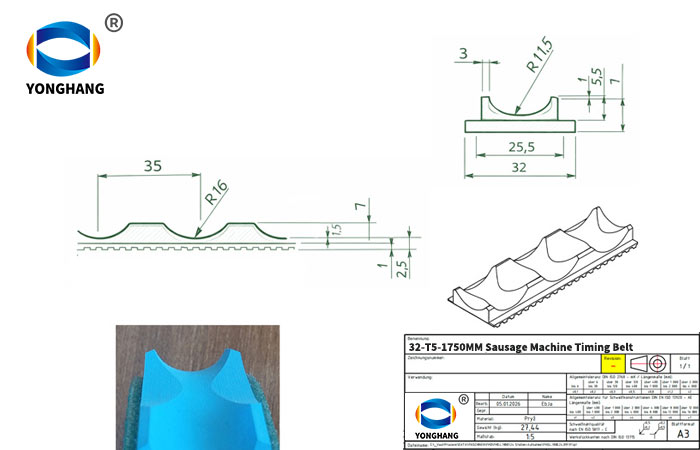 32T5 17505.5blue silicone sausage belt