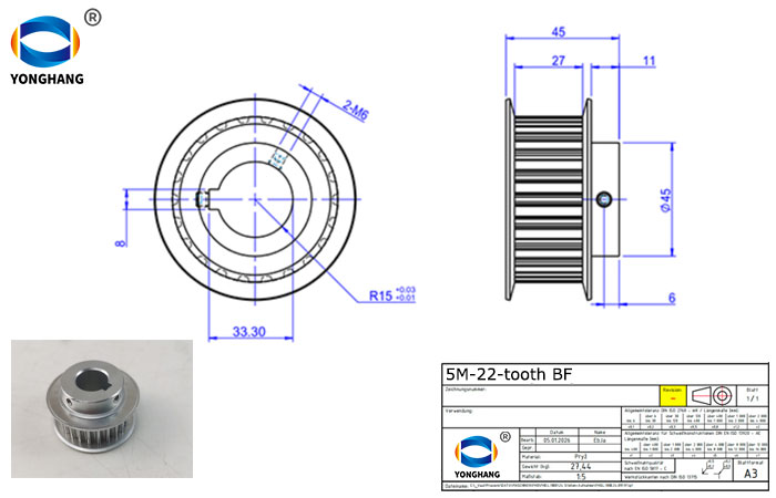 timing belts pulleys Drawing examples Project 1 5M 22 BF timing belt pulleys
