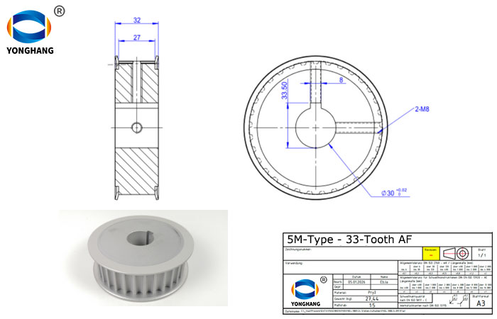 timing belts pulleys Drawing examples Project 2 5M 33 AF timing belt pulleys