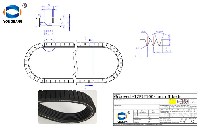 Grooved 12PJ2100 haul off belts