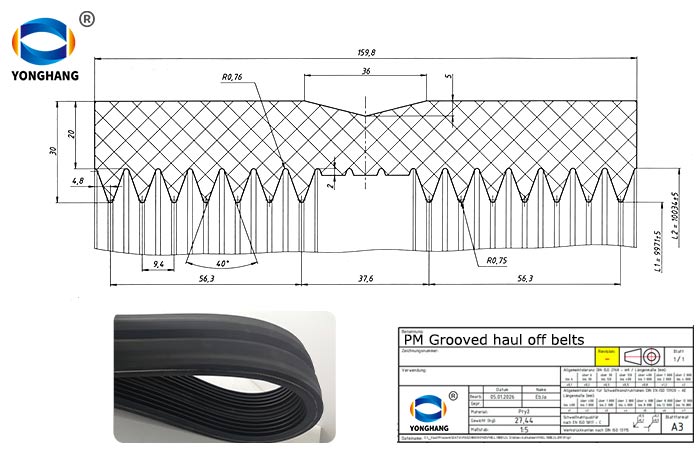 PM Grooved haul off belts