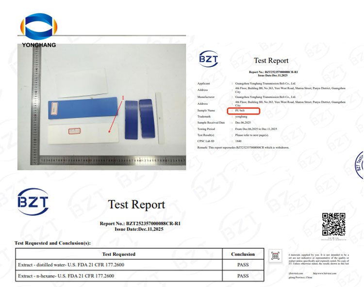 Food Processing Plants Conveyor Belts: PU Belts, PVC Belts, Silicone Belts—Which one is better? 1 PU Belts FDA authentication