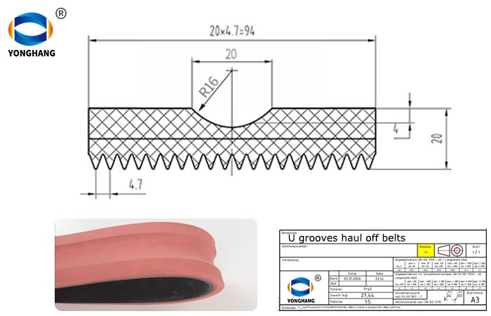 U grooves haul off belts