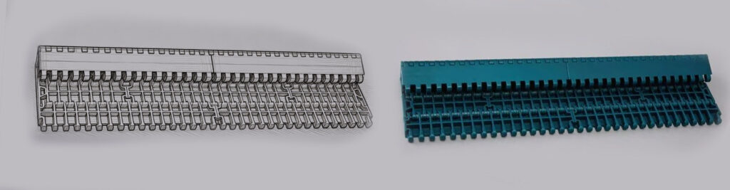 Module conveyor belt goes from the draft stage to the finished product