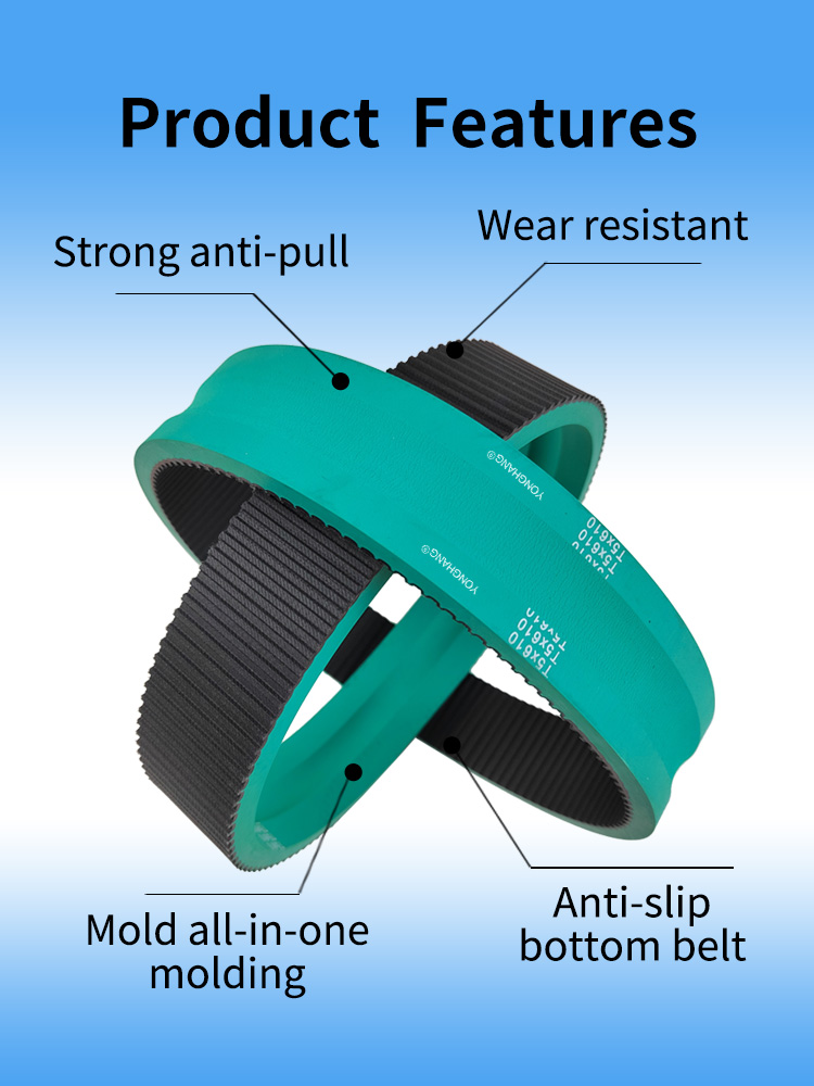 T5-610-40+6 rubber timing belts coating with U-shaped groove for Cable Blowing Machine 6 T5绿胶开槽同步带详情页 03