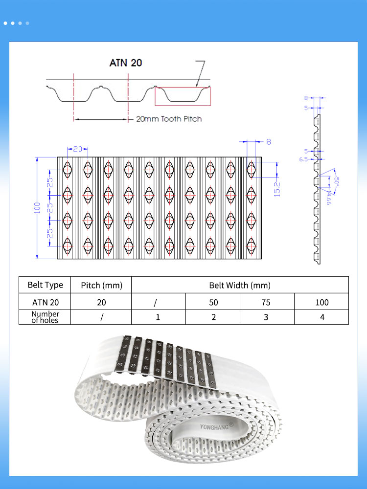 PU ATN timing belts 7 PU ATN20 timing belts drawing