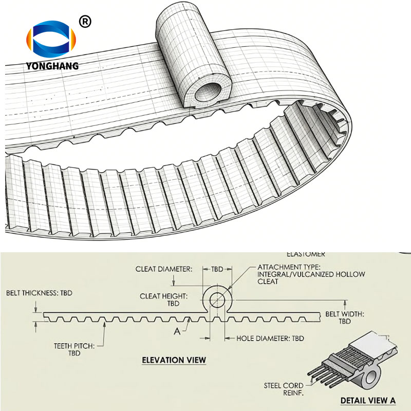 PU Timing Belt with Hollow Cleats drawings