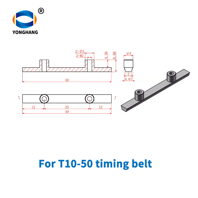 T10-50 timing belts with CNC-machined false teeth