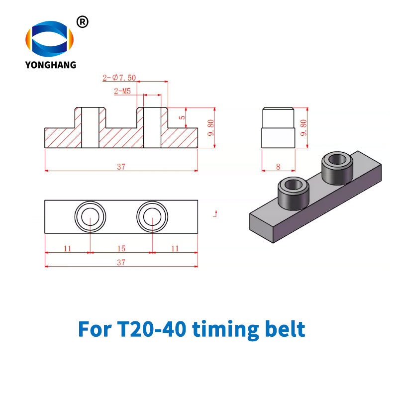 T20-40 timing belt with CNC-machined false teeth