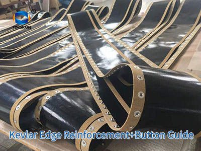 Non-mesh black teflon fabric belt 9 Kevlar-Edge-Reinforcement+Button-Guide