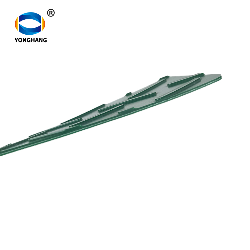 green PVC Staggered Herringbone shaped conveyor belt
