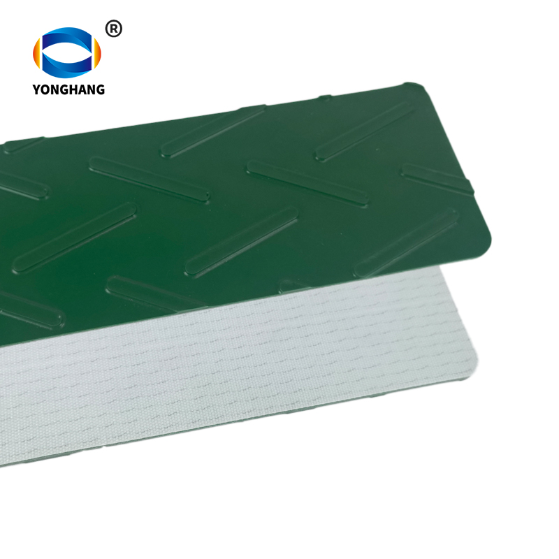 green PVC Staggered Herringbone shaped conveyor belts 2 green PVC Staggered Herringbone shaped conveyor belts